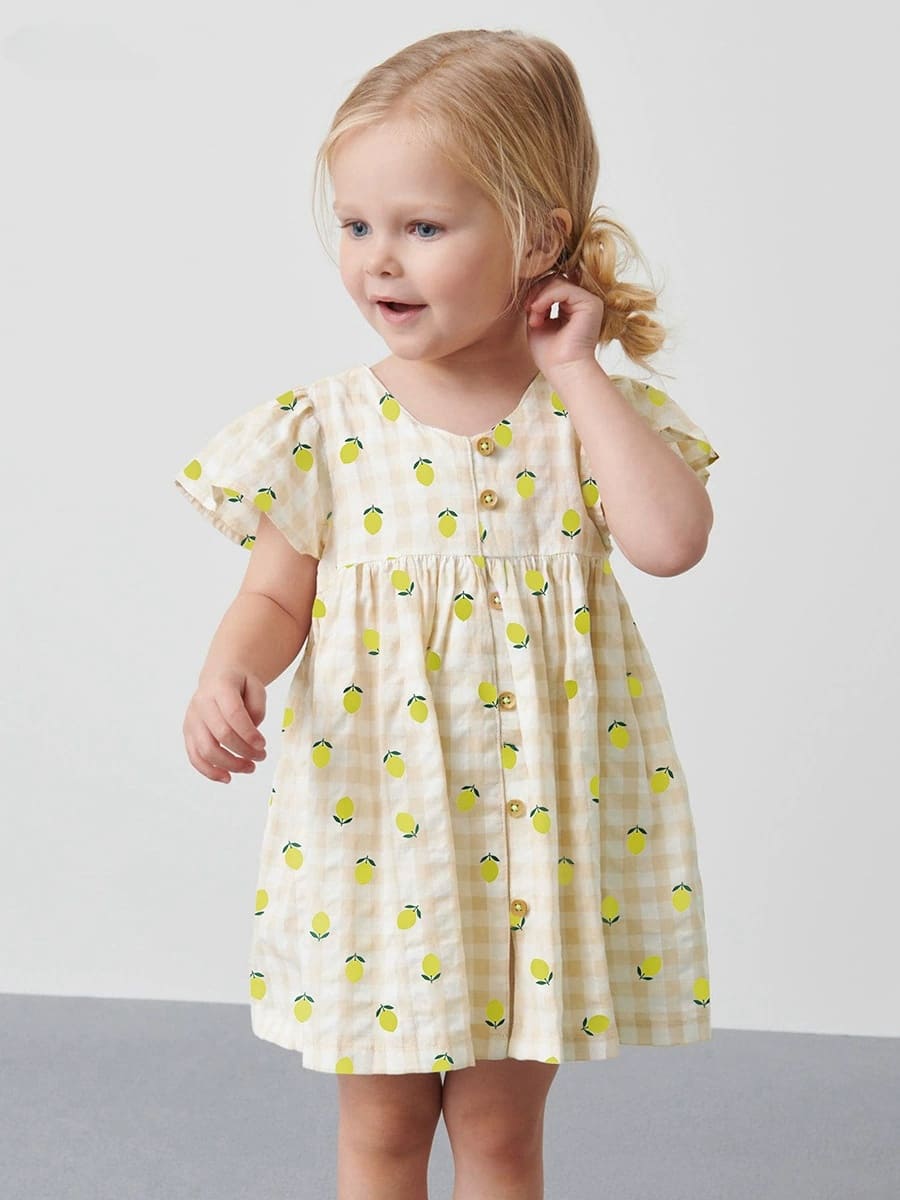 Kid Girls Cotton Printed Machine Washable Plaid Dress