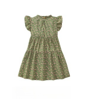 Kid Girls Cotton Ruffle Sleeve Dress with Flower Print