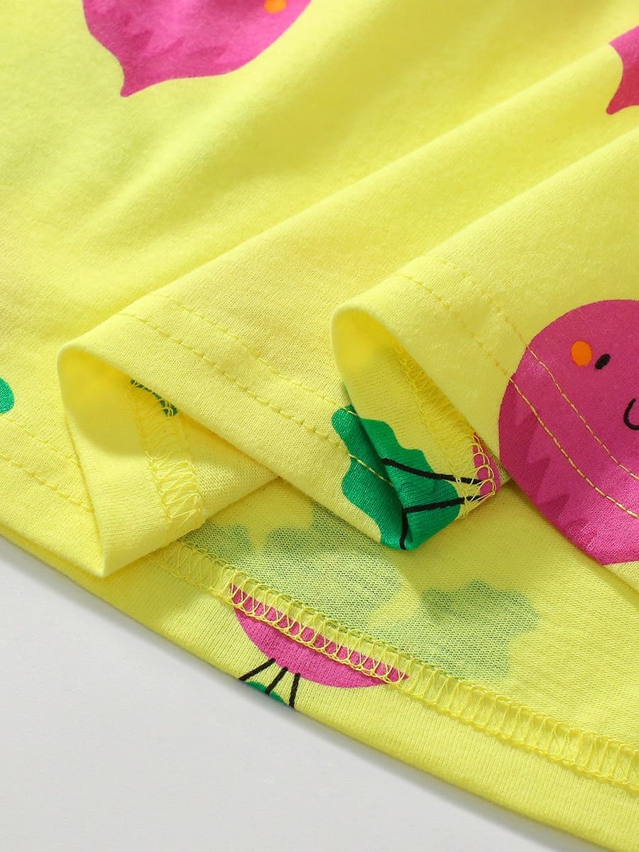 Kid Girls Cotton Short Sleeve Dress with Cute Carrot Print