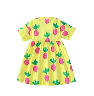 Kid Girls Cotton Short Sleeve Dress with Cute Carrot Print