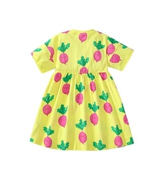 Kid Girls Cotton Short Sleeve Dress with Cute Carrot Print