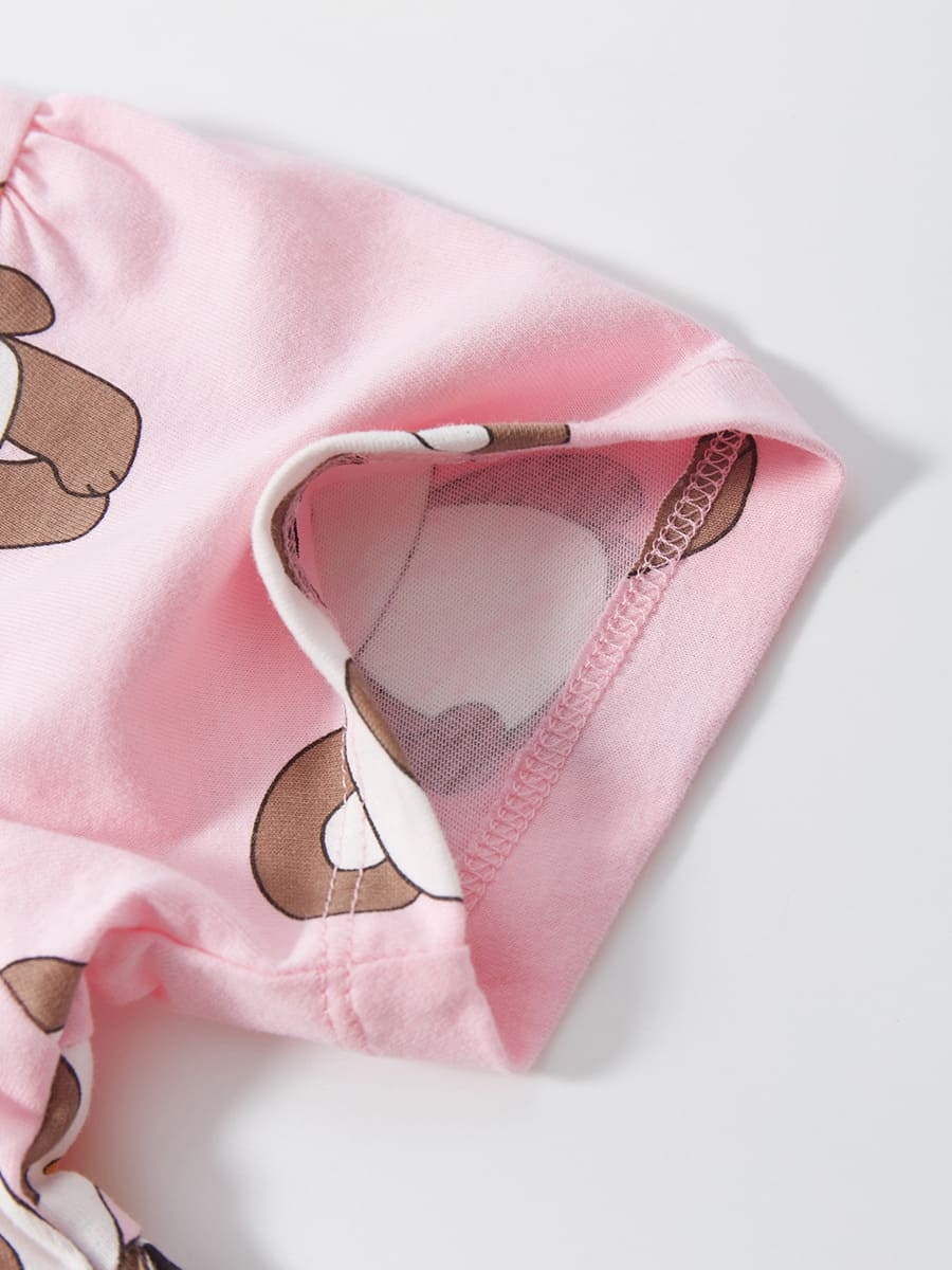Adorable Panda Print Cotton Short Sleeve Dress for Kid Girls