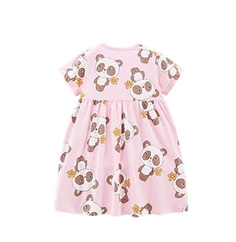 Adorable Panda Print Cotton Short Sleeve Dress for Kid Girls 