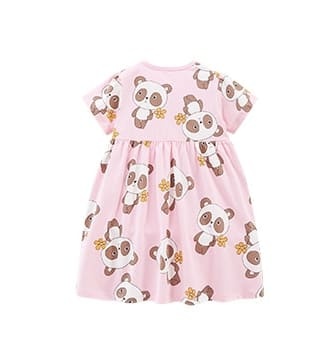 Adorable Panda Print Cotton Short Sleeve Dress for Kid Girls