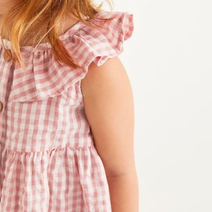 Toddler Girls Cotton Sleeveless Plaid Dress with Cute House Embroidery
