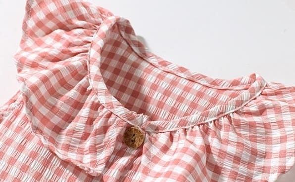 Toddler Girls Cotton Sleeveless Plaid Dress with Cute House Embroidery