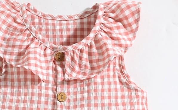 Toddler Girls Cotton Sleeveless Plaid Dress with Cute House Embroidery