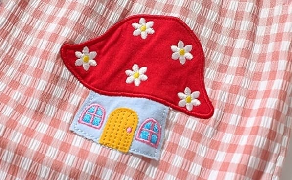 Toddler Girls Cotton Sleeveless Plaid Dress with Cute House Embroidery