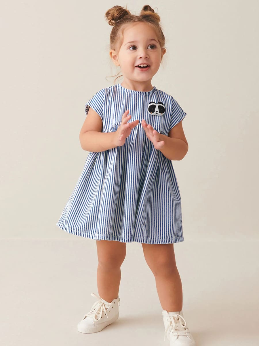 Little Maven Girls cotton striped panda dress for beach vacation and daycare