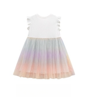 Kid Girls Cute Bunny Embroidery Cotton Gradient Mesh Dress