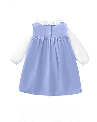 Kid Girls Cute Duck Embroidered Cotton Long Sleeve Dress