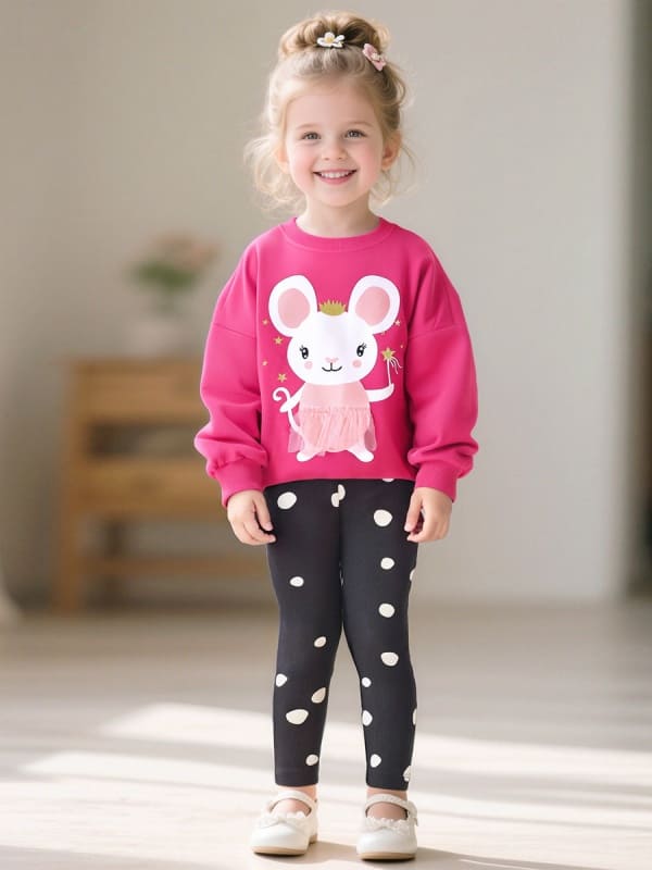 Little Maven Kid Girls Cozy Bunny & Polka Dot Cotton Set