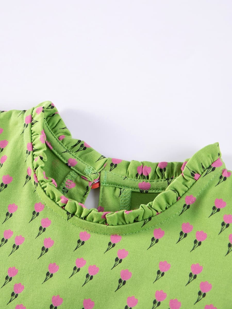 Kid Girls Floral Print Cotton Short Sleeve Dress – Playful & Comfortable