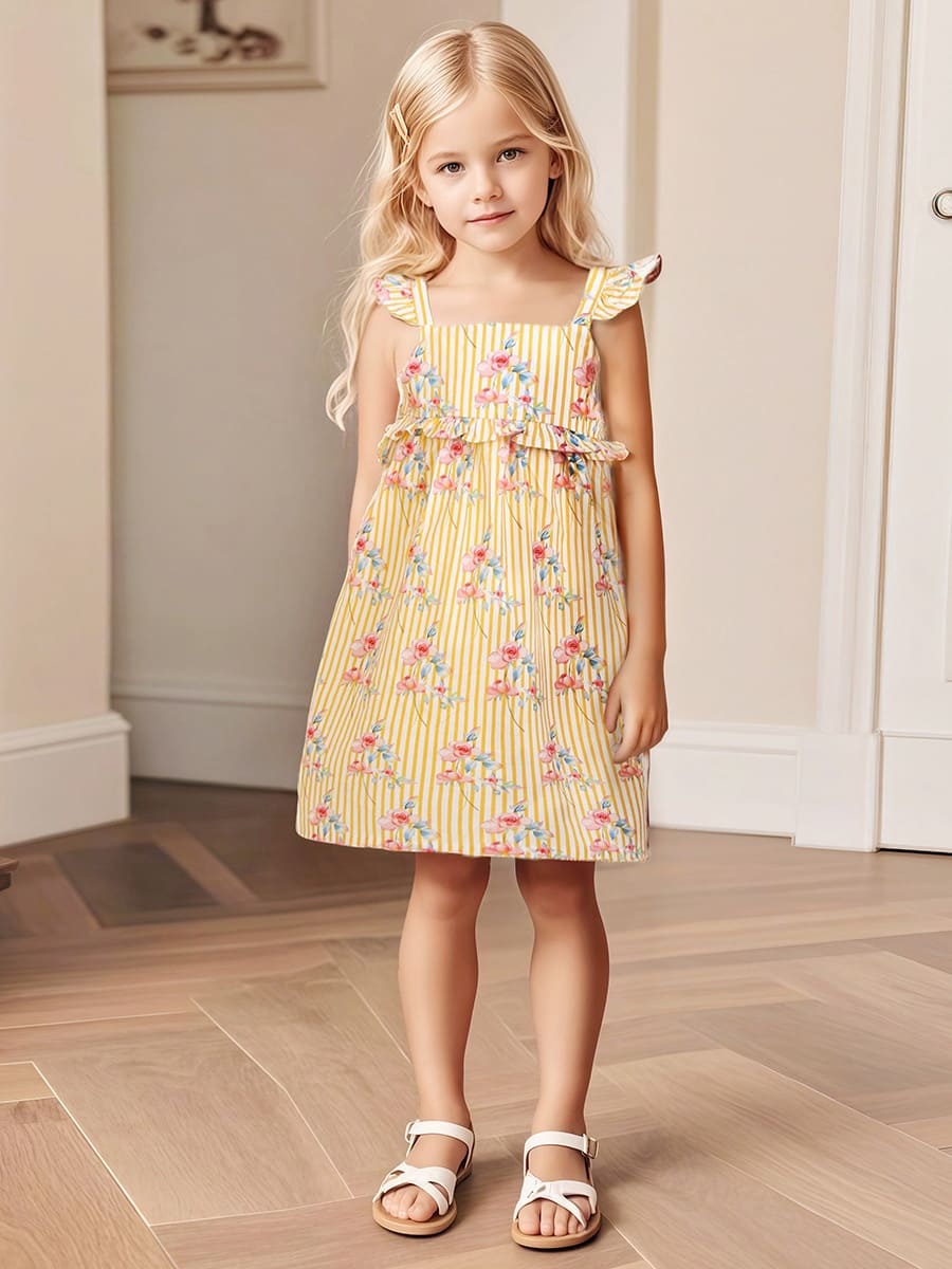 Little Maven Kid Girls Floral Print Cotton Sleeveless Slip Dress
