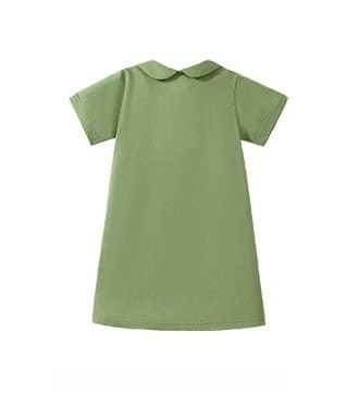 Kid Girls Horse Embroidered Cotton Short Sleeve Dress