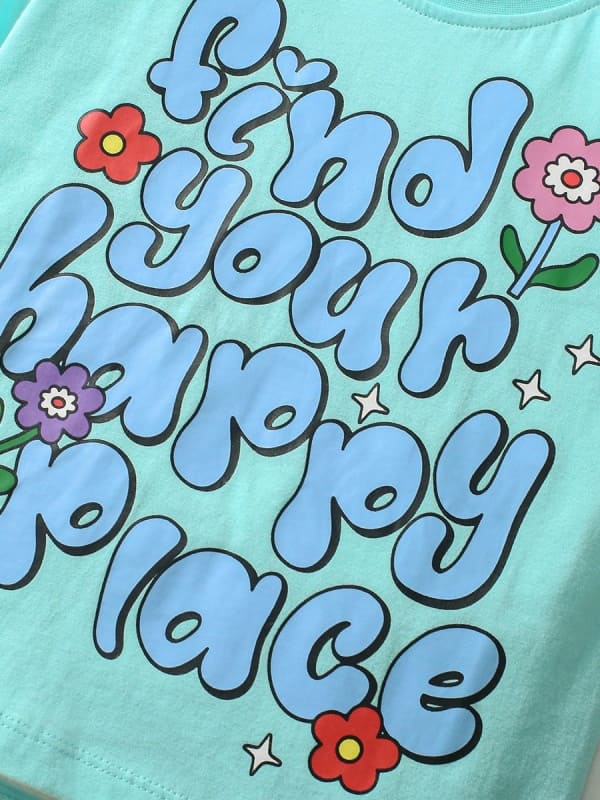 Kid Girls Lettering Printed Cotton Tee and Elastic Waist Shorts Set