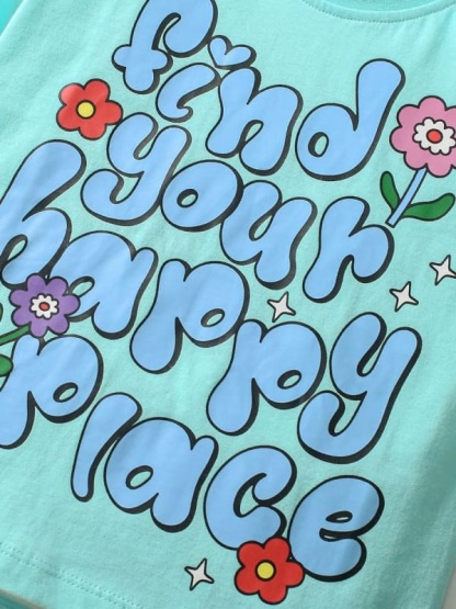 Kid Girls Lettering Printed Cotton Tee and Elastic Waist Shorts Set