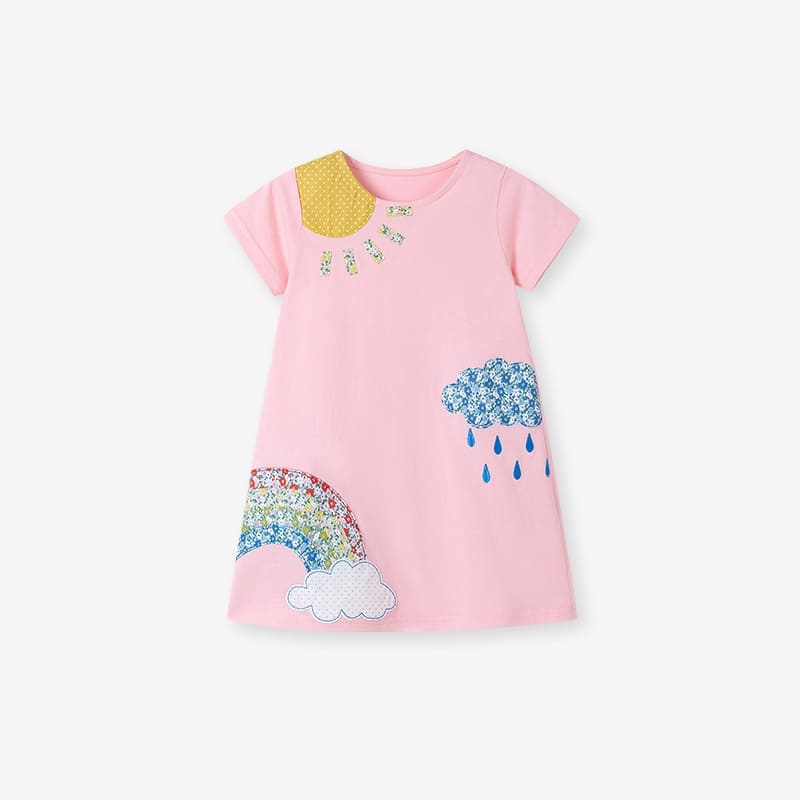 Little Maven Kid Girls Cloud Appliqué Cotton Dress