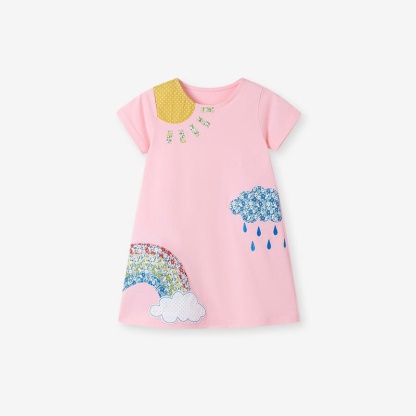 Little Maven Kid Girls Cloud Appliqué Cotton Dress