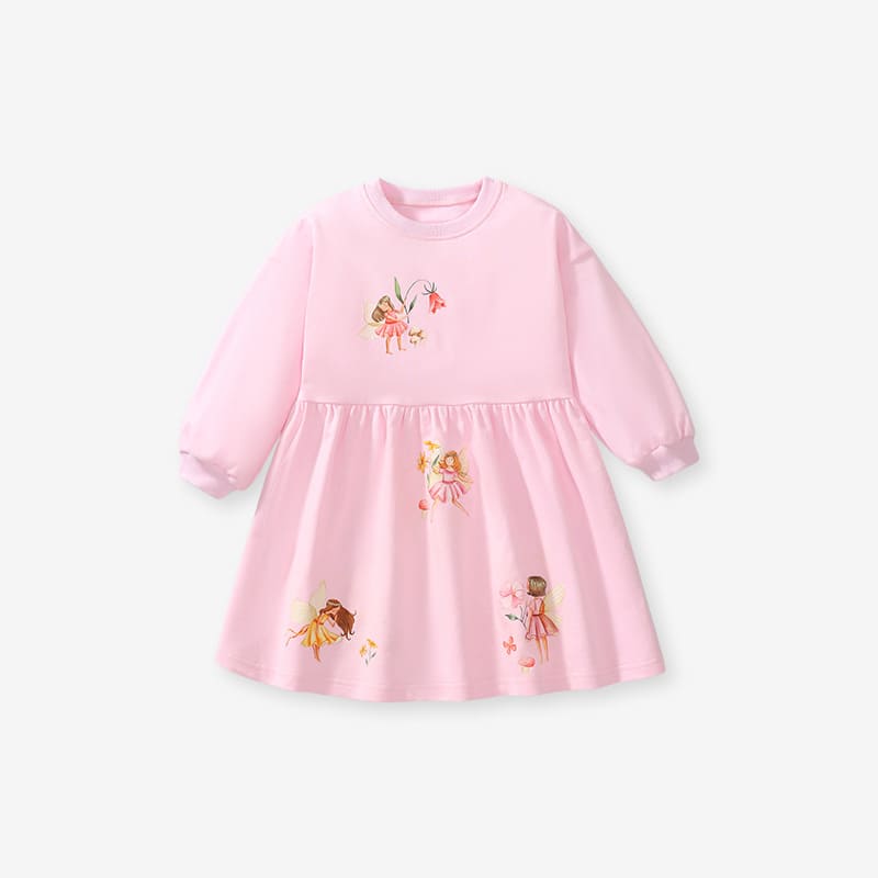 Little Maven Girls Character Print Long Sleeve Cotton Dress