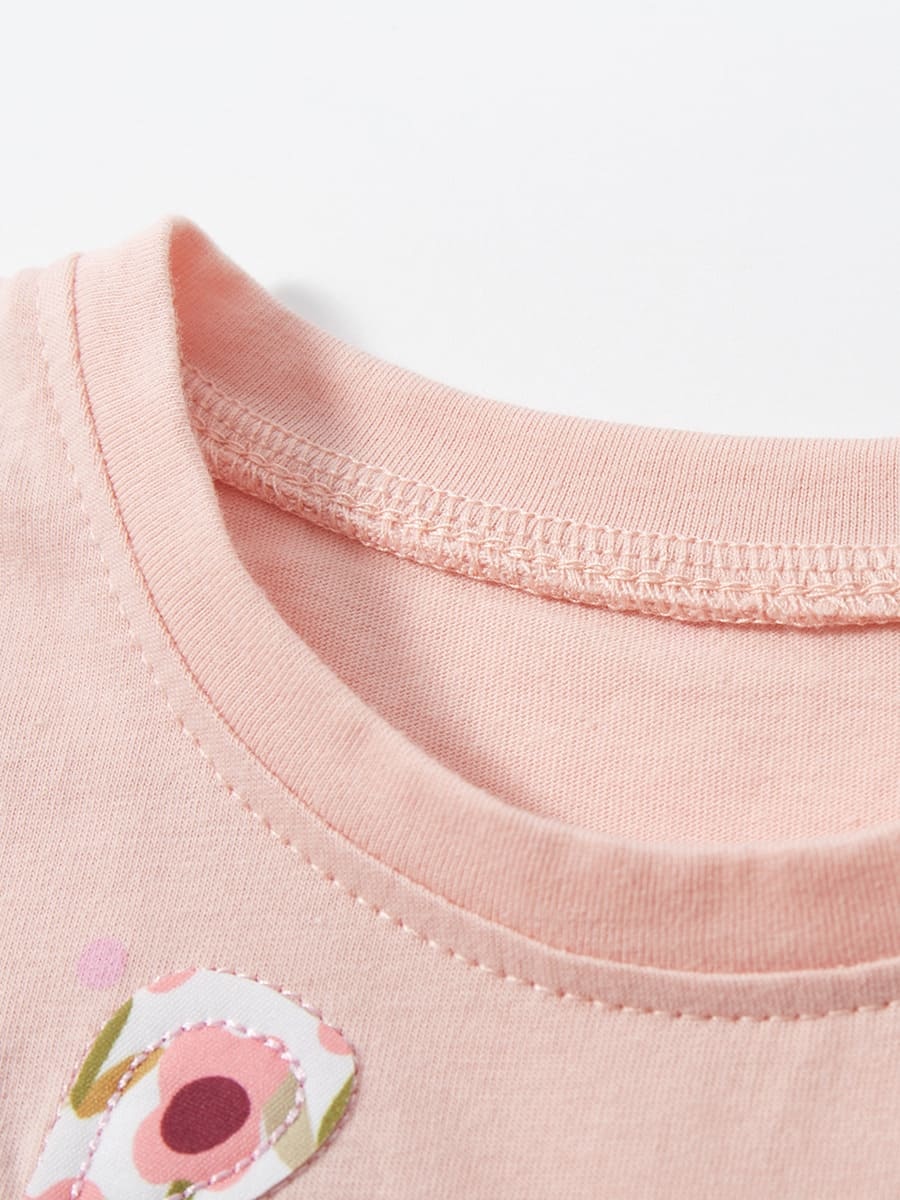 Kid Girls Summer Cotton Dress with Flowers and Bunny Embroidery