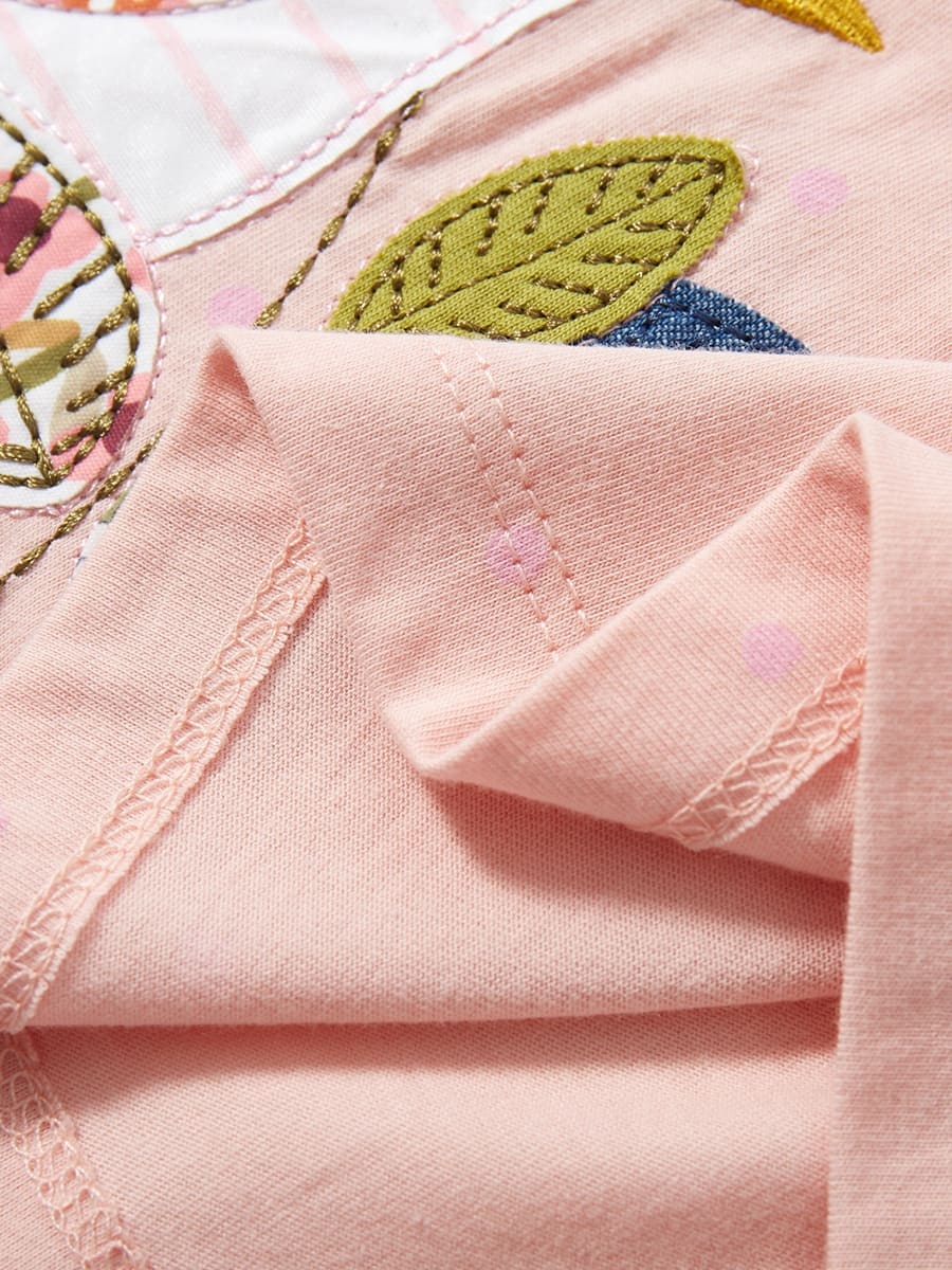 Kid Girls Summer Cotton Dress with Flowers and Bunny Embroidery