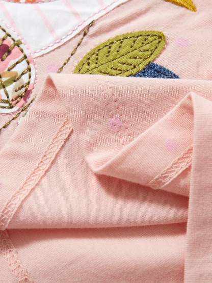 Kid Girls Summer Cotton Dress with Flowers and Bunny Embroidery 