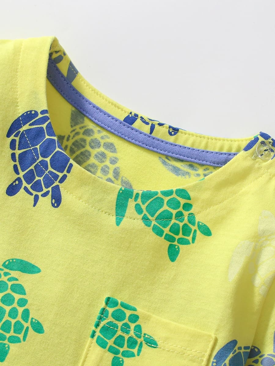 Little Maven Kid Girls Yellow Cotton Turtle Print Dress