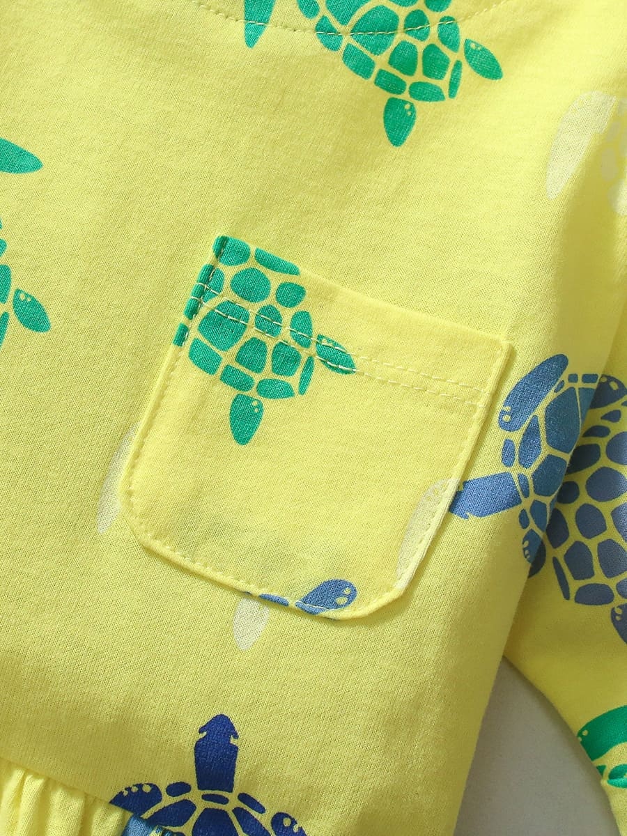 Little Maven Kid Girls Yellow Cotton Turtle Print Dress