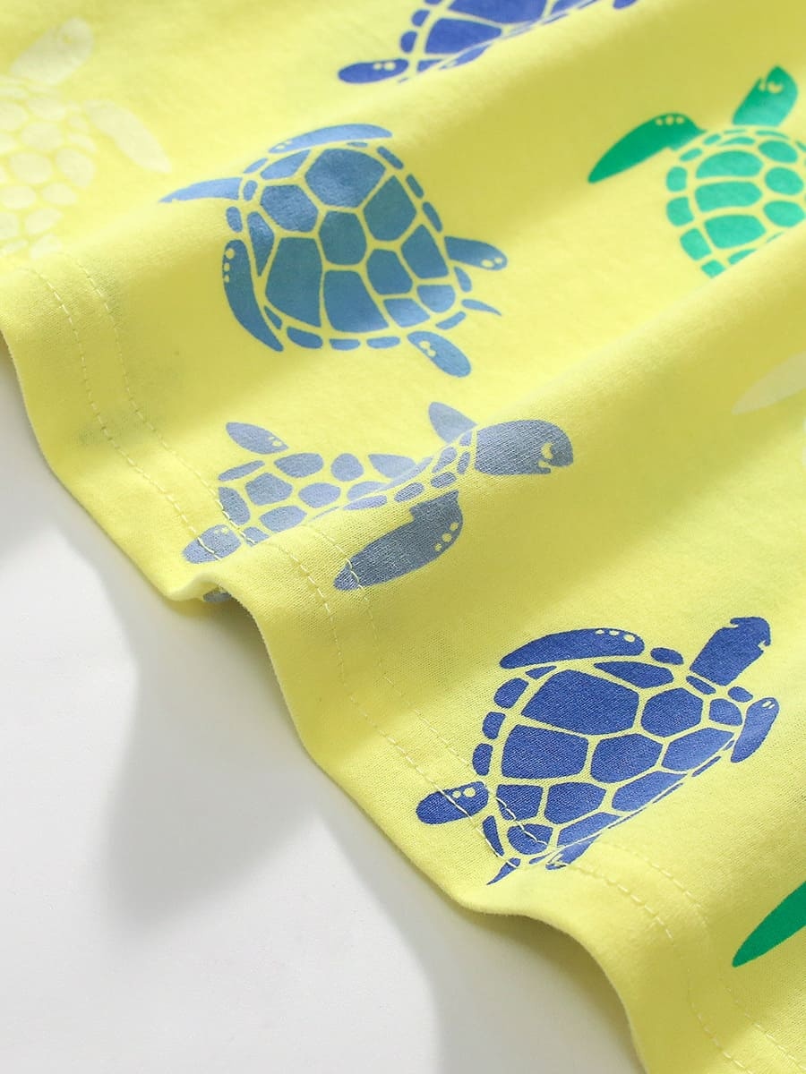 Little Maven Kid Girls Yellow Cotton Turtle Print Dress