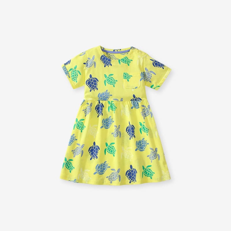 Little Maven Kid Girls Yellow Cotton Turtle Print Dress