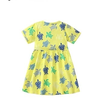Little Maven Kid Girls Yellow Cotton Turtle Print Dress