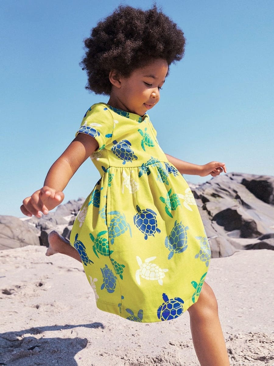 Little Maven Kid Girls Yellow Cotton Turtle Print Dress