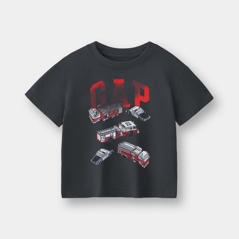 Kids G Fire Truck Cotton Short Sleeve T-Shirt – Dark Gray