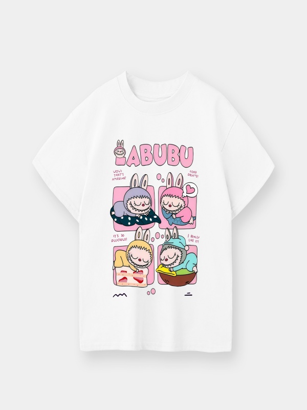 Labubu 4-Baby Boys and Girls Cotton Short-Sleeved Tee White