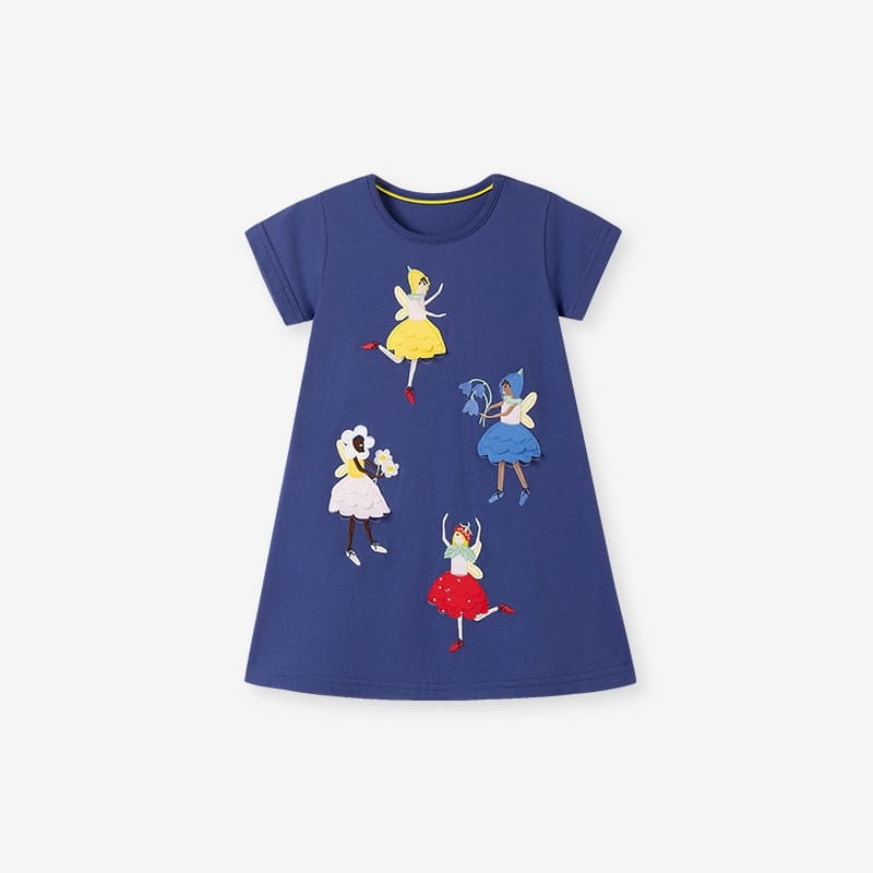 Little Maven 3D Character Printed Cotton Dress for Girls