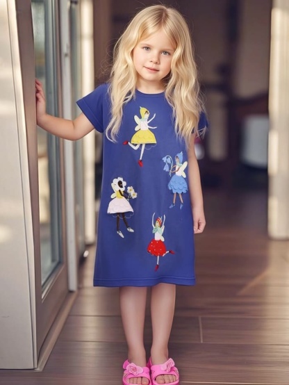 Little Maven 3D Character Printed Cotton Dress for Girls