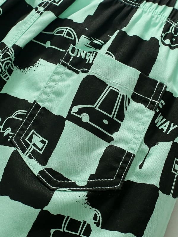 Little Maven Boys Cotton Plaid Sports Shorts with Elastic Waist