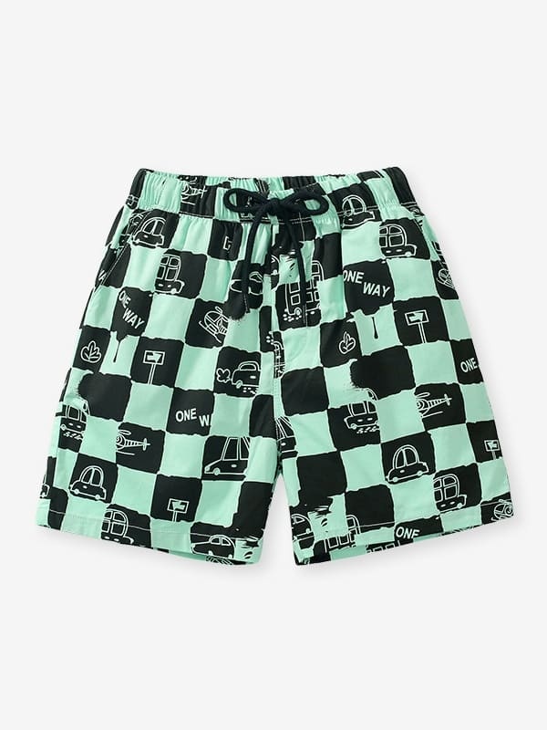 Little Maven Boys Cotton Plaid Sports Shorts with Elastic Waist