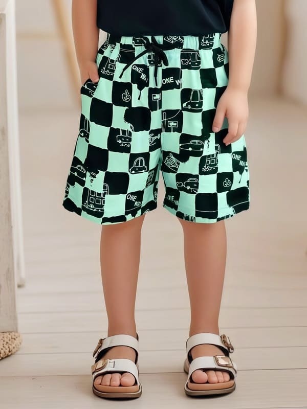 Little Maven Boys Cotton Plaid Sports Shorts with Elastic Waist