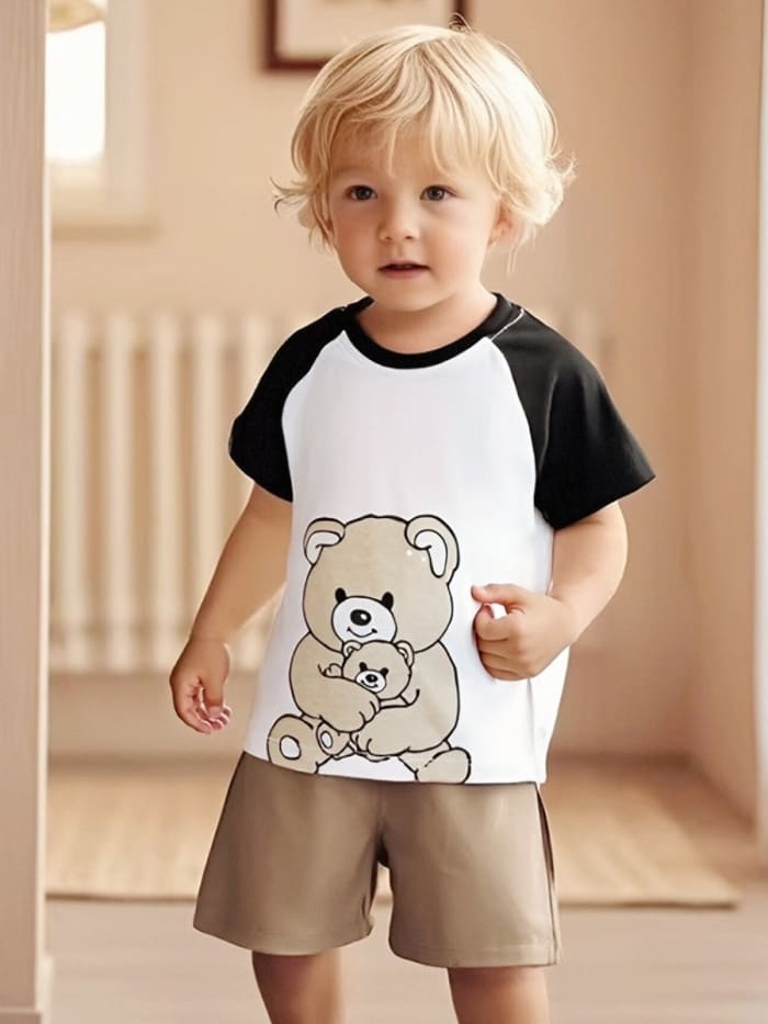 Little Maven Boys Cotton Short-Sleeved Tee with Cute Bear Pattern