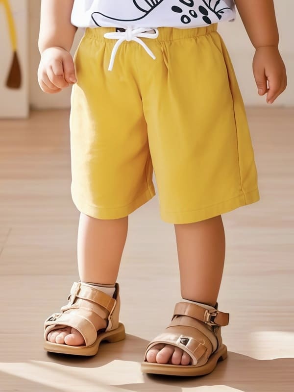 Little Maven Boys Solid Color Cotton Elastic Waist Sports Shorts