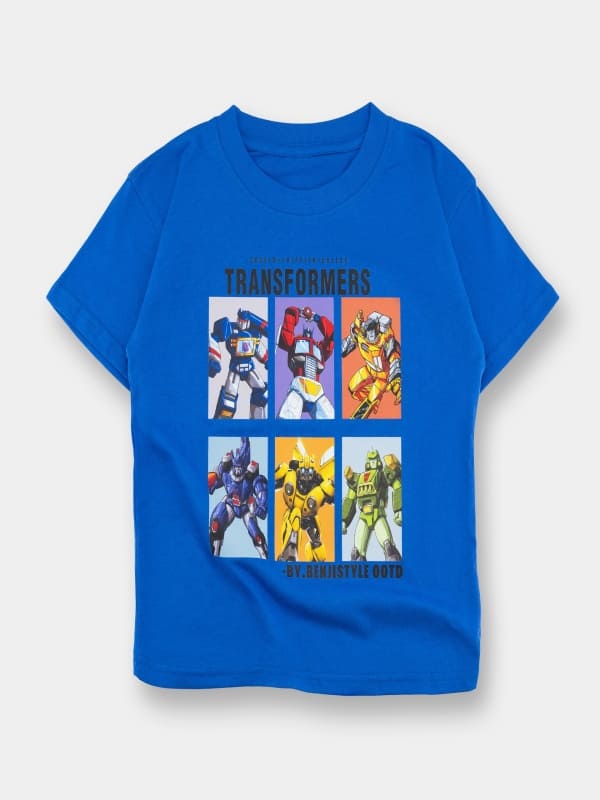 Little Maven Boys Transformers Six-Man Pattern Cotton Tee Royal Blue