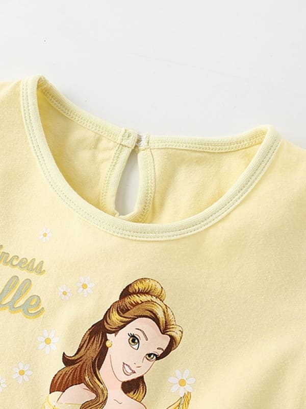 Little Maven Girls Character Print Cotton Mesh Short Sleeve Dress