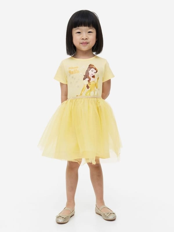 Little Maven Girls Character Print Cotton Mesh Short Sleeve Dress