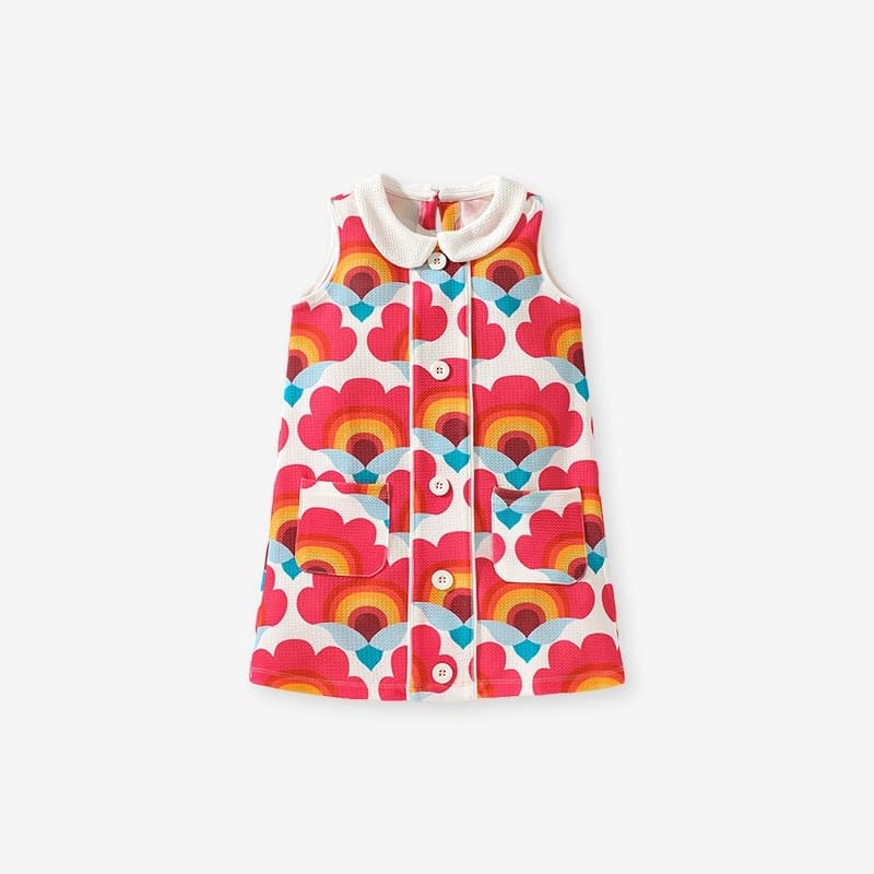 Little Maven Girls Floral Print Cotton Sleeveless Lapel Dress