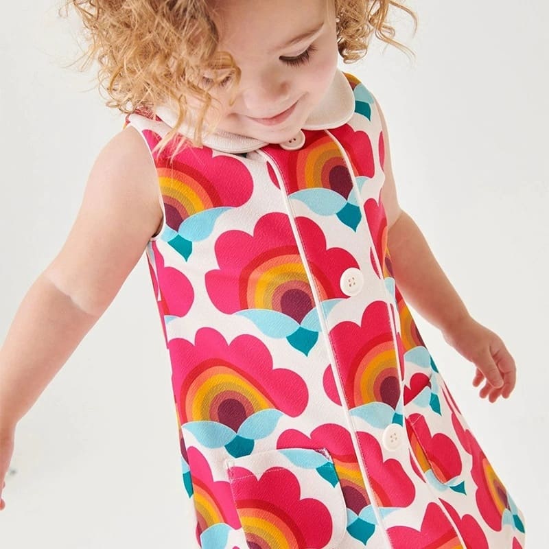 Little Maven Girls Floral Print Cotton Sleeveless Lapel Dress