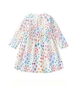 Kid Girls Cotton Long Sleeve Printed Dress with Animal Embroidery