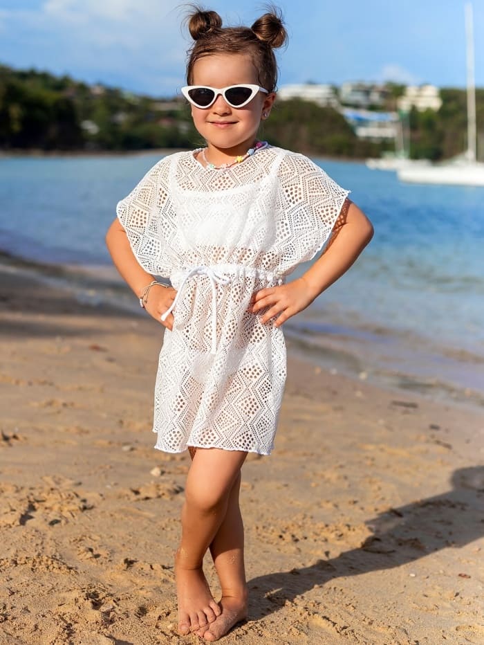 Little Maven Girls Tie-Waist Knit Hollow Beach Bikini Cover-Up
