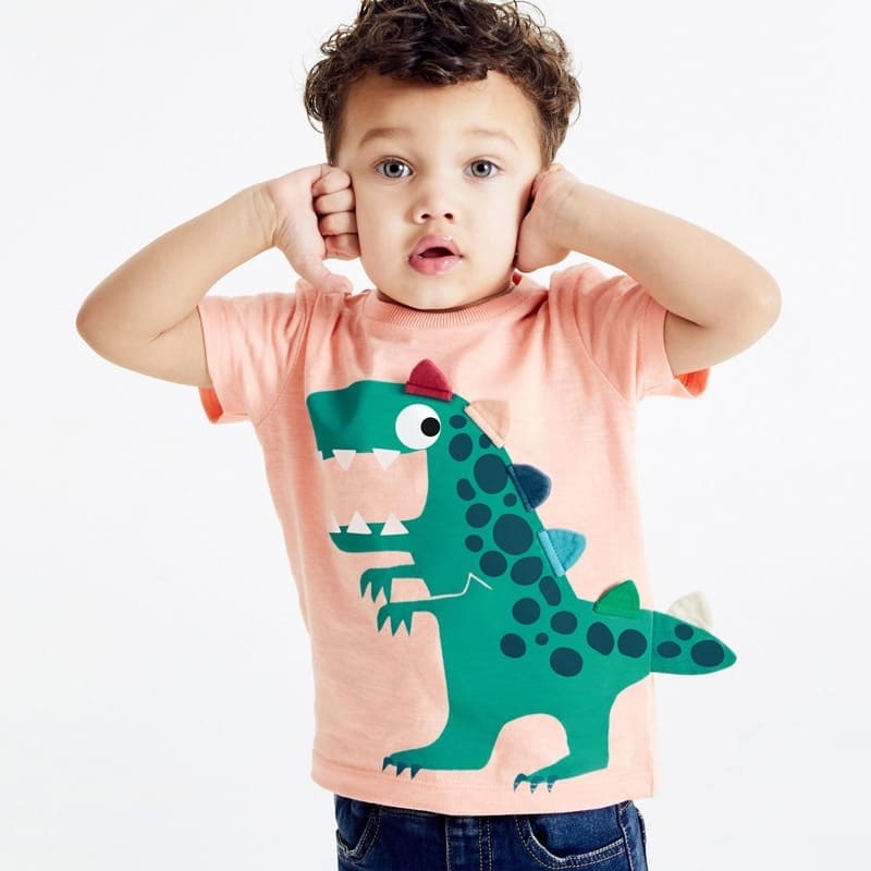 Little Maven Kid Boys Cute 3D Dinosaur Pattern Cotton Short Sleeve Tee